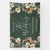 Elegant Dark Green Rustic Wildflower Boho Wedding Spandoek (Verticaal)