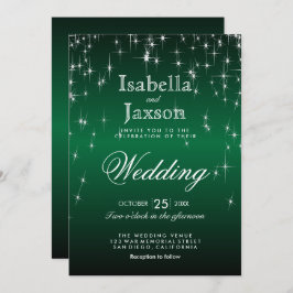 Elegant Dark Green Star Lights Weddenschap Kaart