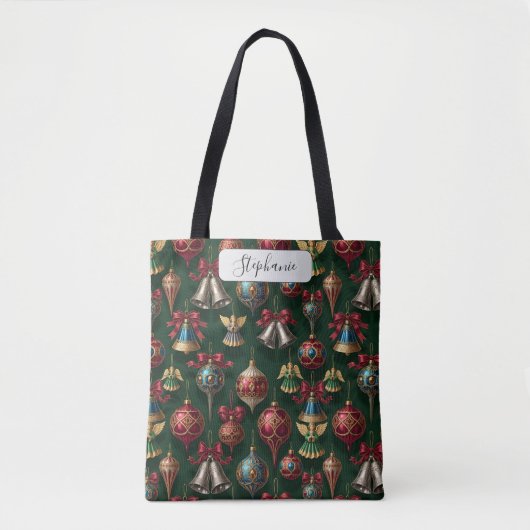 Elegant Dark Green Traditional Bauble Personalized Tote Bag (Voorkant)