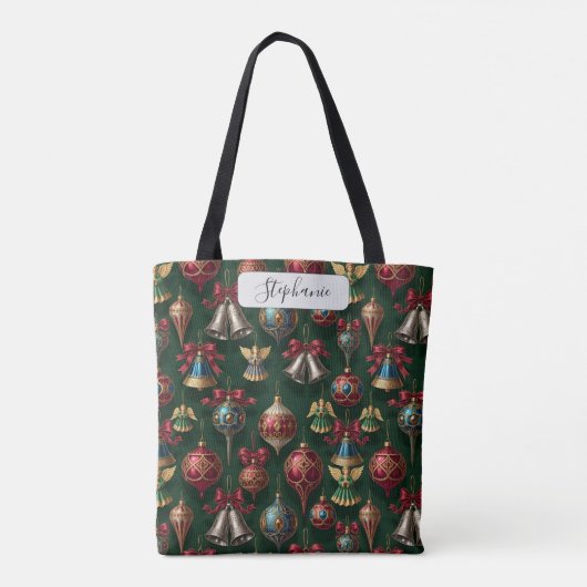 Elegant Dark Green Traditional Bauble Personalized Tote Bag (Achterkant)