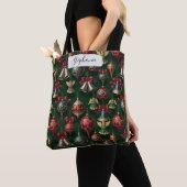 Elegant Dark Green Traditional Bauble Personalized Tote Bag (Dichtbij)