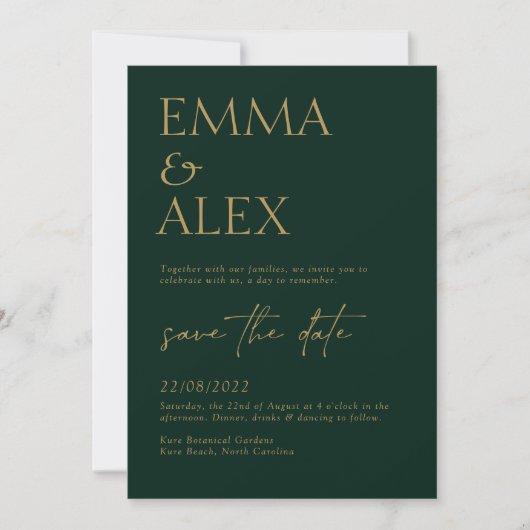 Elegant Dark Green Wedding Invitation Kaart (Voorkant)