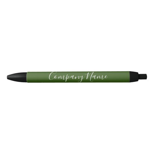 Elegant Dark Green White Script Company Name Phone Zwarte Inkt Pen (Voorkant)