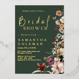 Elegant Dark Green Wildflower Boho Vrijgezellenfee Folie Uitnodiging