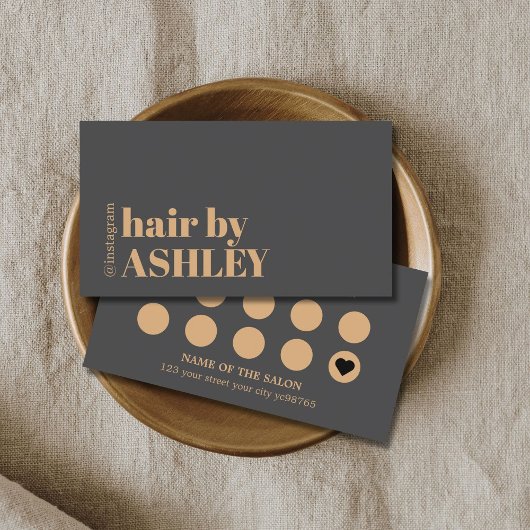 Elegant Dark Grey Faux Golden Hair Salon Klantenkaartje