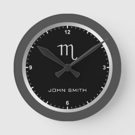 Elegant Dark Grey Lijst Zodiab Sign Name Custom Ronde Klok