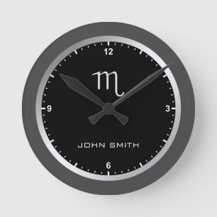 Elegant Dark Grey Lijst Zodiab Sign Name Custom Ronde Klok