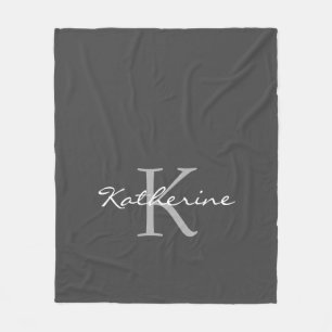 Elegant Dark Grey Script Monogram op maat gemaakt Fleece Deken