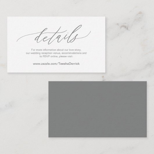 Elegant Dark Grey, Wedding Details, Online RSVP Informatiekaartje (Voorkant / Achterkant)