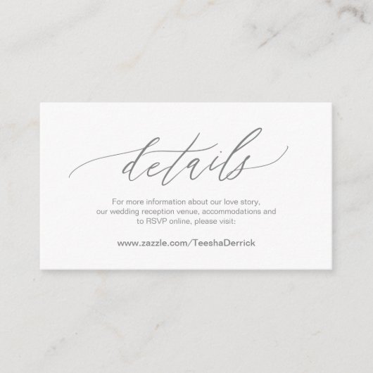 Elegant Dark Grey, Wedding Details, Online RSVP Informatiekaartje (Voorkant)