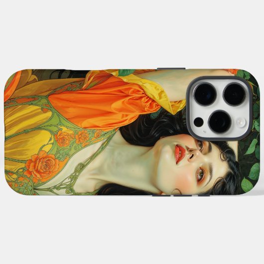 Elegant Dark Haired Art Nouveau Woman Case-Mate iPhone Case (Achterkant (horizontaal))