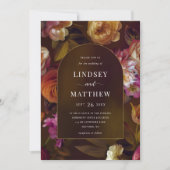 Elegant Dark Herfst Floral Gold Arch Wedding Kaart (Voorkant)