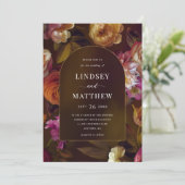 Elegant Dark Herfst Floral Gold Arch Wedding Kaart (Staand voorkant)