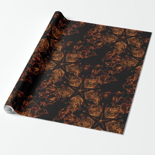 Elegant Dark Kaleidoscopic Design Black Brown Star Cadeaupapier (Uitgerold)