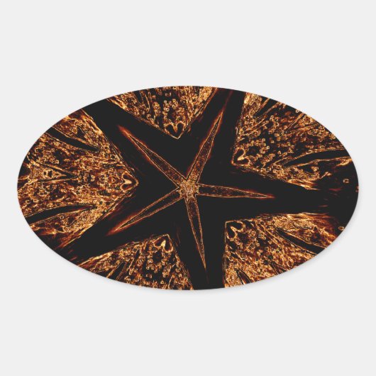 Elegant Dark Kaleidoscopic Design Black Brown Star Ovale Sticker (Voorkant)