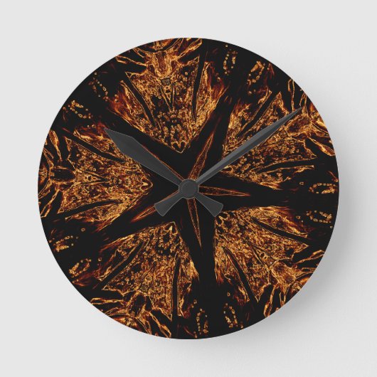 Elegant Dark Kaleidoscopic Design Black Brown Star Ronde Klok (Voorkant)