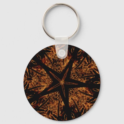 Elegant Dark Kaleidoscopic Design Black Brown Star Sleutelhanger (Voorkant)