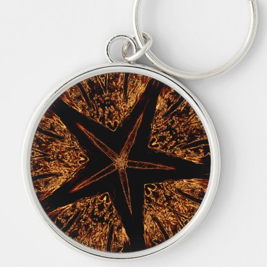 Elegant Dark Kaleidoscopic Design Black Brown Star Sleutelhanger (Voorkant)