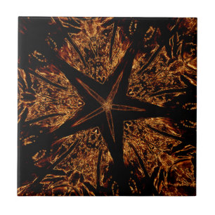 Elegant Dark Kaleidoscopic Design Black Brown Star Tegeltje