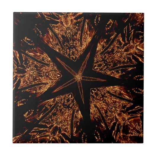 Elegant Dark Kaleidoscopic Design Black Brown Star Tegeltje (Voorkant)