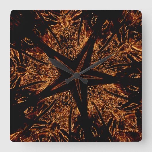 Elegant Dark Kaleidoscopic Design Black Brown Star Vierkante Klok (Voorkant)