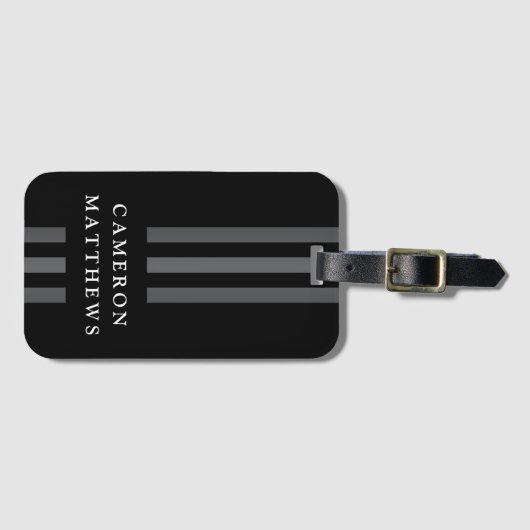 Elegant dark lines modern monogrammen zwart bagagelabel (Voorkant (horizontaal))