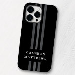 Elegant dark lines modern monogrammen zwart Case-Mate iPhone 14 pro max hoesje<br><div class="desc">Elegante,  zwarte iPhone case met drie donkergrijze lijnen die van boven naar beneden lopen en jouw naam over.</div>