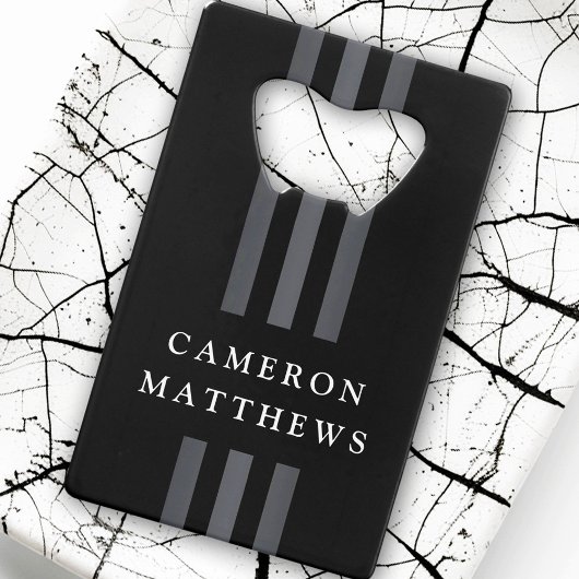 Elegant dark lines modern monogrammen zwart creditkaart flessenopener