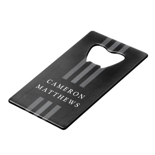 Elegant dark lines modern monogrammen zwart creditkaart flessenopener (Voorkant Gekanteld)