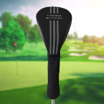 Elegant dark lines modern monogrammen zwart golfheadcover<br><div class="desc">Elegant goudhoofddeksel met drie donkergrijze lijnen die van boven naar beneden lopen en jouw naam over een zwarte achtergrond.</div>