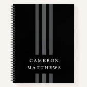 Elegant dark lines modern monogrammen zwart notitieboek (Voorkant)