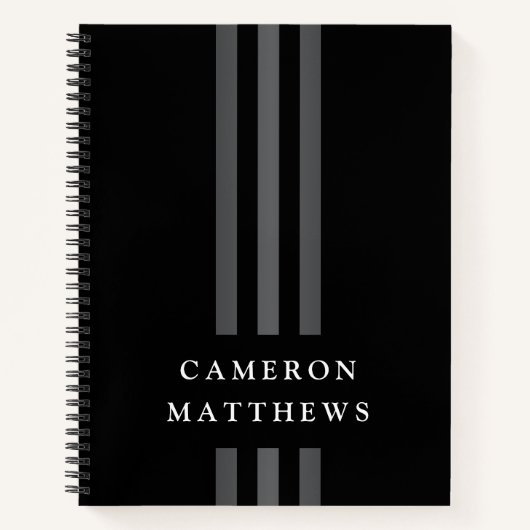 Elegant dark lines modern monogrammen zwart notitieboek (Voorkant)