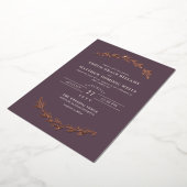 Elegant Dark Mauve & Roos Gold Greenery Wedding Folie Uitnodiging (Gedraaid)