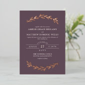 Elegant Dark Mauve & Roos Gold Greenery Wedding Folie Uitnodiging (Staand Voorkant)