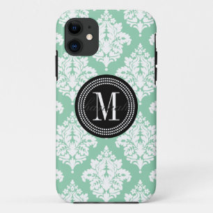 Elegant Dark Mint Damask gepersonaliseerd iPhone 11 Hoesje