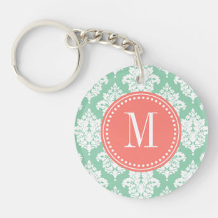 Elegant Dark Mint Damask gepersonaliseerd Sleutelhanger