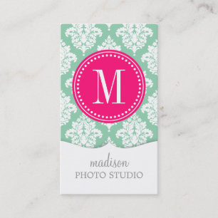 Elegant Dark Mint Damask gepersonaliseerd Visitekaartje