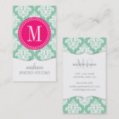 Elegant Dark Mint Damask gepersonaliseerd Visitekaartje (Voorkant / Achterkant)