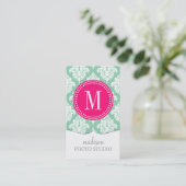 Elegant Dark Mint Damask gepersonaliseerd Visitekaartje (Staand voorkant)
