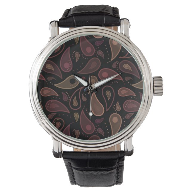 Elegant Dark Modern Paisley Pattern Horloge (Voorkant)