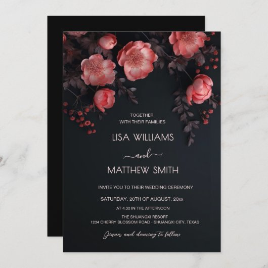 Elegant Dark Moody 3D Roses Wedding Kaart (Voorkant / Achterkant)