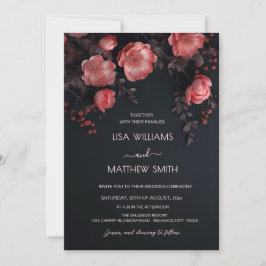 Elegant Dark Moody 3D Roses Wedding Kaart