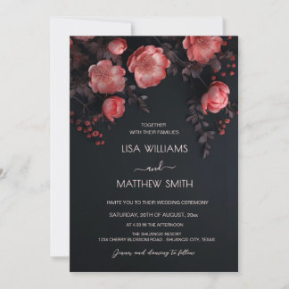 Elegant Dark Moody 3D Roses Wedding Kaart