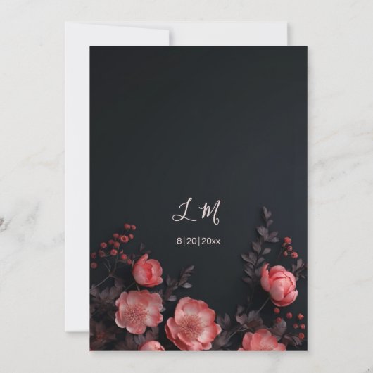 Elegant Dark Moody 3D Roses Wedding Kaart (Achterkant)