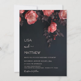 Elegant Dark Moody 3D Roses Wedding Kaart