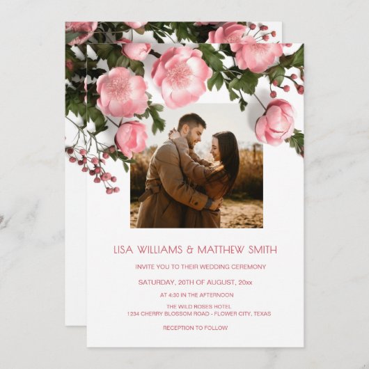 Elegant Dark Moody 3D Roses Wedding Kaart (Voorkant / Achterkant)