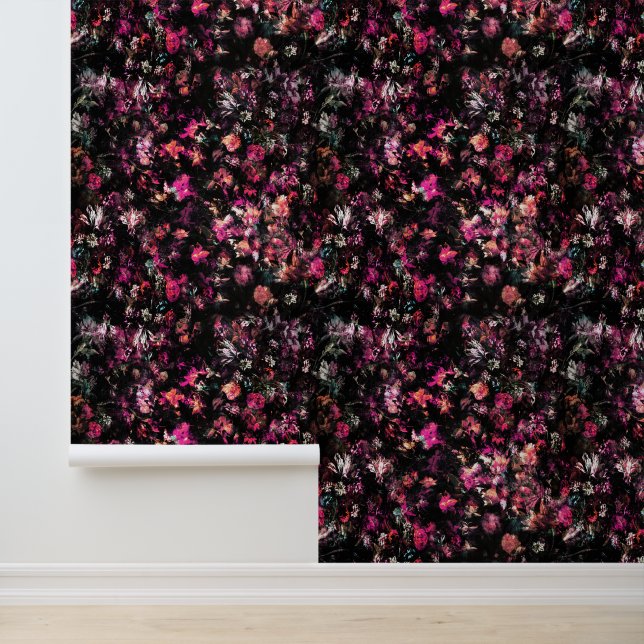 Elegant  Dark Moody Bourgondië Floral Behang (Applicatie)