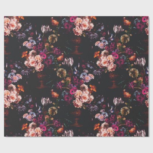 Elegant Dark Moody Bourgondië Floral Cadeaupapier (Vlak)