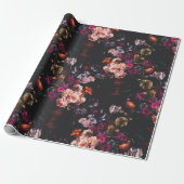 Elegant Dark Moody Bourgondië Floral Cadeaupapier (Uitgerold)
