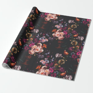 Elegant  Dark Moody Bourgondië Floral Cadeaupapier